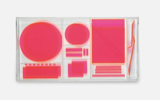Baukasten aus transparentem und pinken Plexiglas