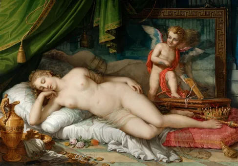 Johann Baptist Lampi der Jüngere, Die schlafende Venus vor dem Spiegel mit dem Amor, 1826