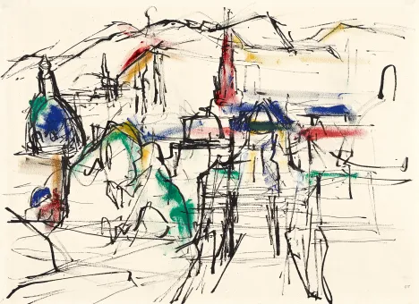Feder in Tusche und Pastell auf Papier  32,5 x 44,2 cm