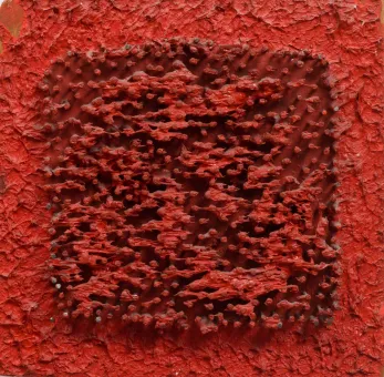 Nägel und Öl auf Holz  16 × 16 cm