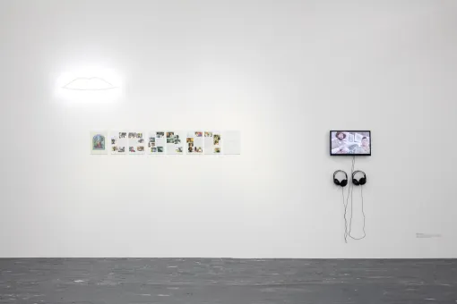 Neon, acht C-Prints, Video (Farbe, Ton, 12:24 min, geloopt) 