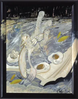 Acrylic and lacquer on prepared canvas, wooden frame painted  105 x 80 cm, frame dimensions: 120,5 x 95,5 cm  