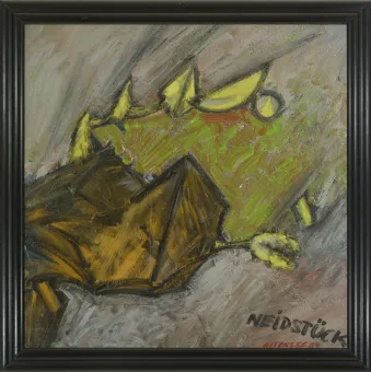 Acrylic and lacquer on prepared canvas, black wooden frame  105 x 105 cm, frame dimensions: 118 x 118 cm  