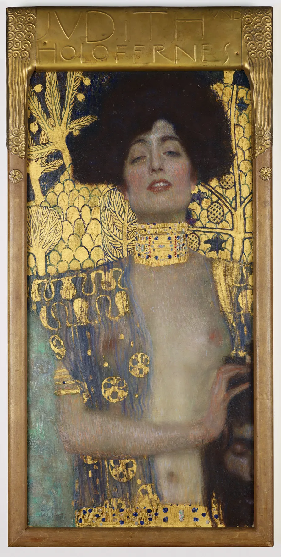 Klimt Gemälde Porträt der Judith mit dem Kopf des Holofernes, viel Gold 