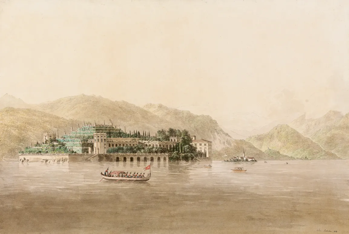 Aquarell der Isola Bella am Lago Maggiore