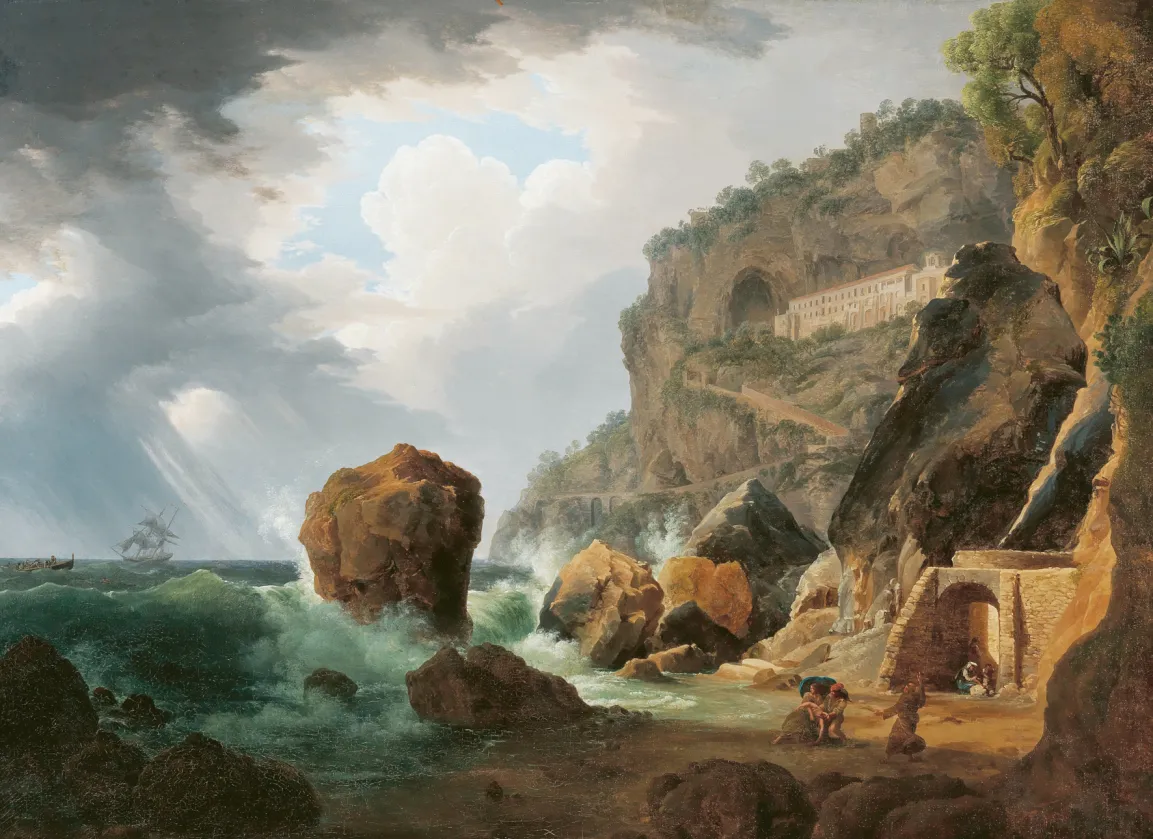 Seesturm am Fuße des Kapuzinerklosters bei Amalfi