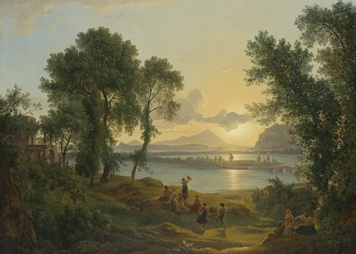 Lanschaftsmalerei mit Sonnenuntergang
