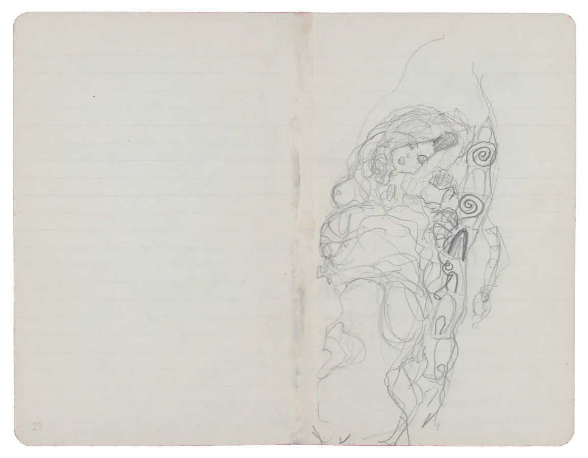 Gustav Klimt: Studie für die linke Figurengruppe im Gemälde "Die Braut" aus dem letzten Skizzenbuch, 1917