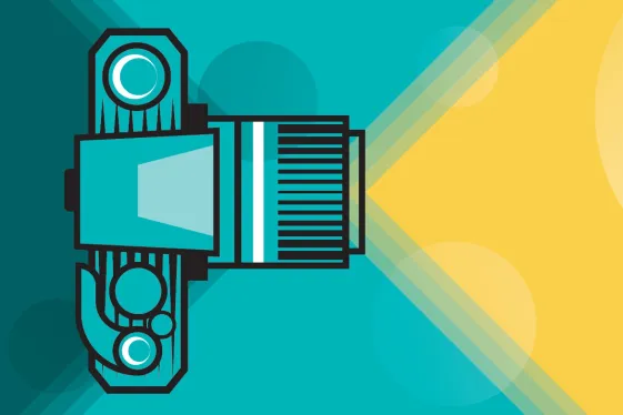 Sujet mit Illustrierter Kamera mit Lichtkegel