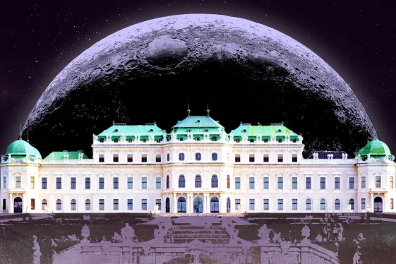Oberes Belvedere Außenansicht mit Mond im Hintergrund