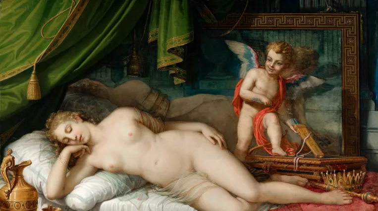 Johann Baptist Lampi the Younger, Sleeping Venus with Cupid in Front of a Mirror, 1826