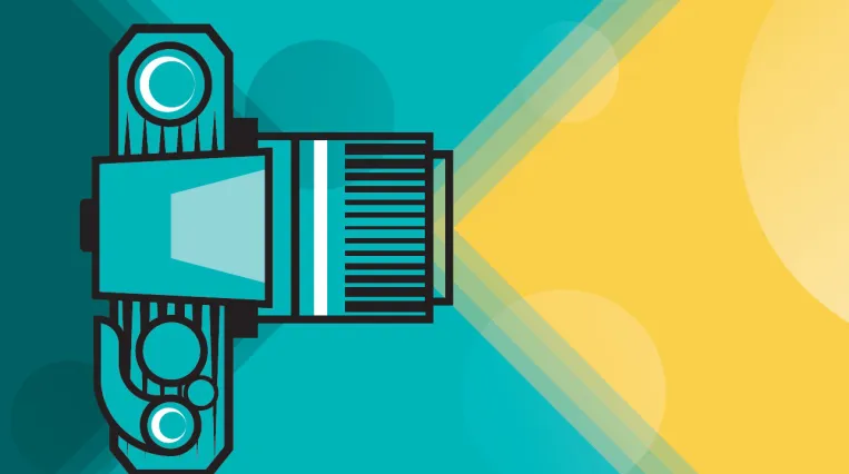 Sujet mit Illustrierter Kamera mit Lichtkegel