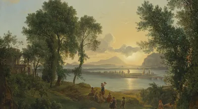 Lanschaftsmalerei mit Sonnenuntergang