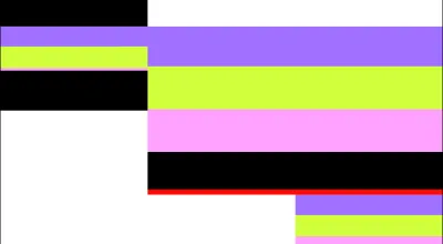 Grafik aus vier unterschiedlich großen Rechtecken in Lila, Gelb, Rosa, Schwarz und Rot